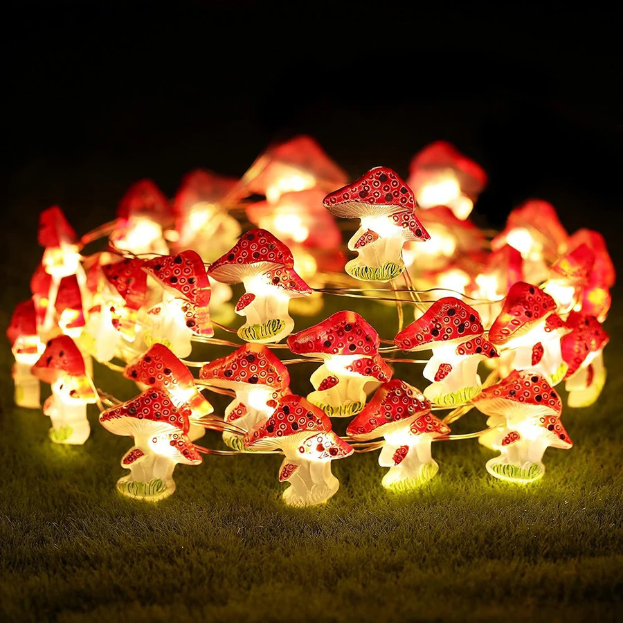 LED mushroom light, copper wire light string, micro landscape atmosphere decorat