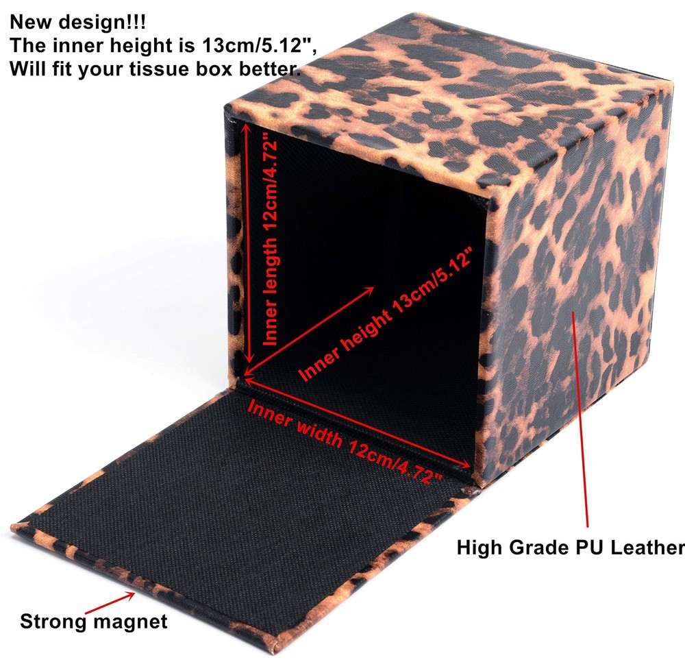 Home Decor Cube Tissue Box Holders PU Leather Square Tissue Box Cover (Leopard)