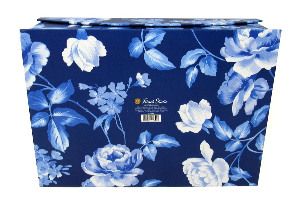 Punch Studio Rectangle Keepsake Flip Top Nesting Box Blue Roses 23641 Small