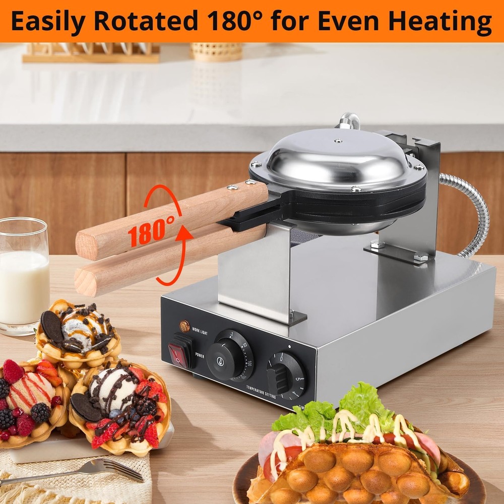 Commercial Bubble Waffle Maker Egg Pancake Baker Machine Egg Bubble Puff 1400W