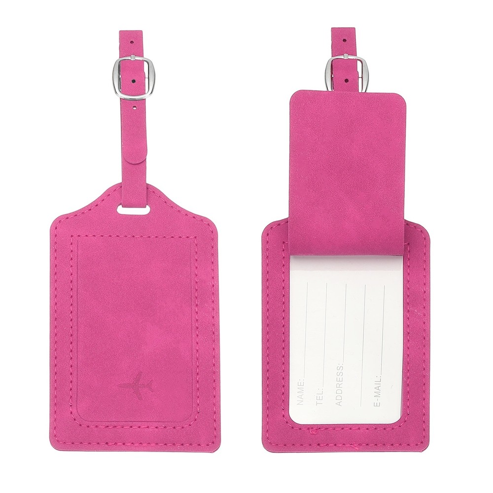 Suitcase Tags, Rose Red Leather Tags with Private Protection, 2 Pcs
