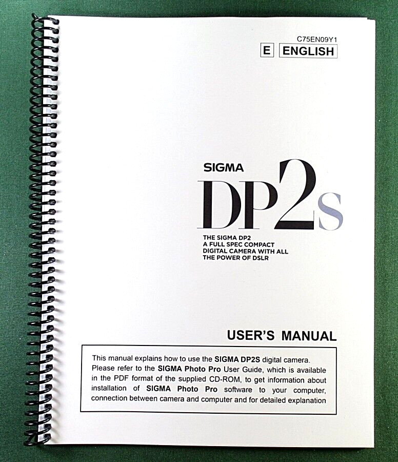 Sigma DP2S User Instruction Manual: 120 Pages and Protective Covers!
