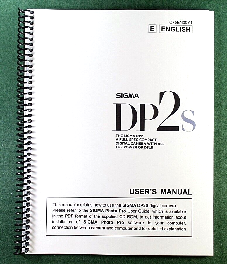 Sigma DP2S User Instruction Manual: 120 Pages and Protective Covers!