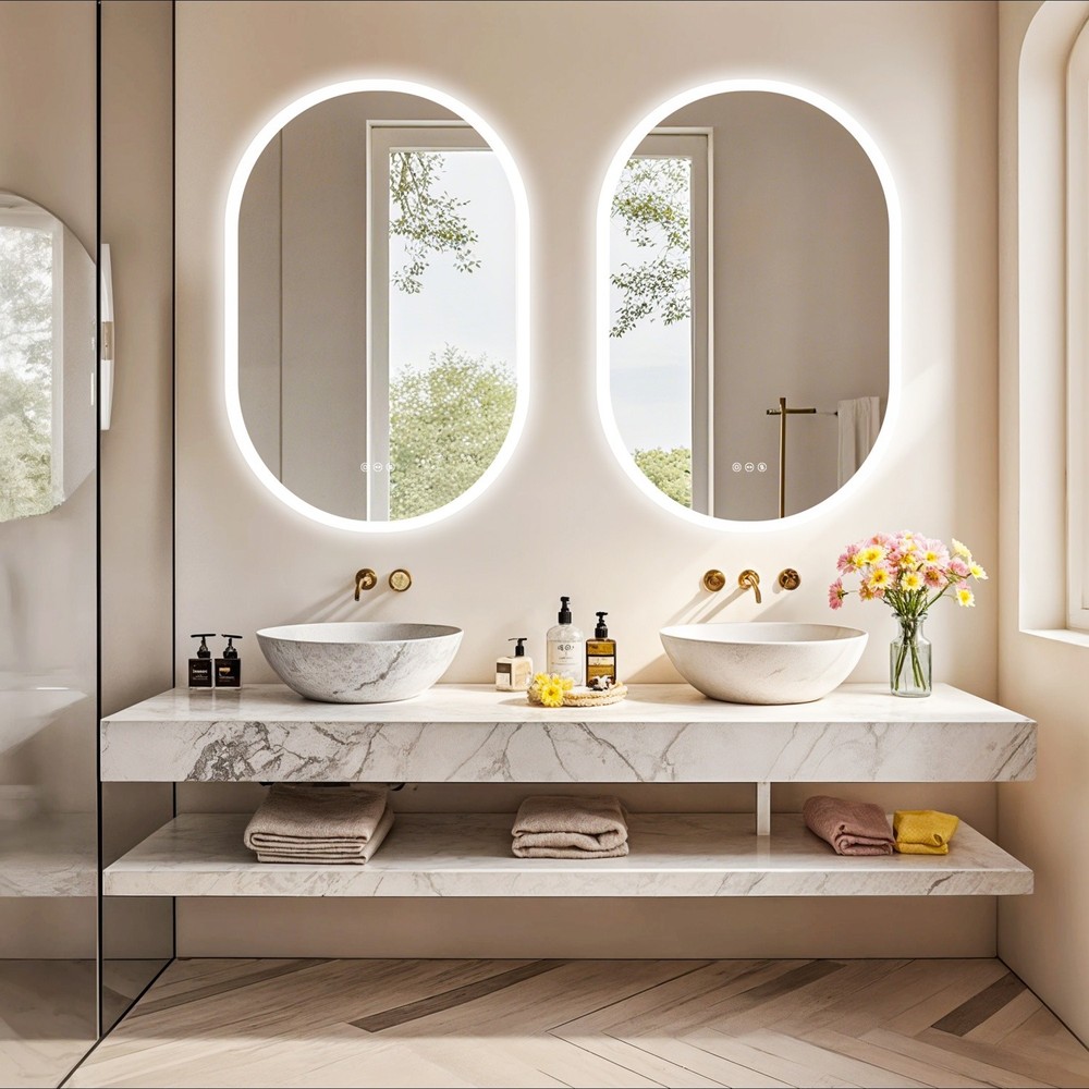 35'' Oval LED Bathroom Mirror w/ Touch Sensor Backlight Wall Vanity Mirror Defog