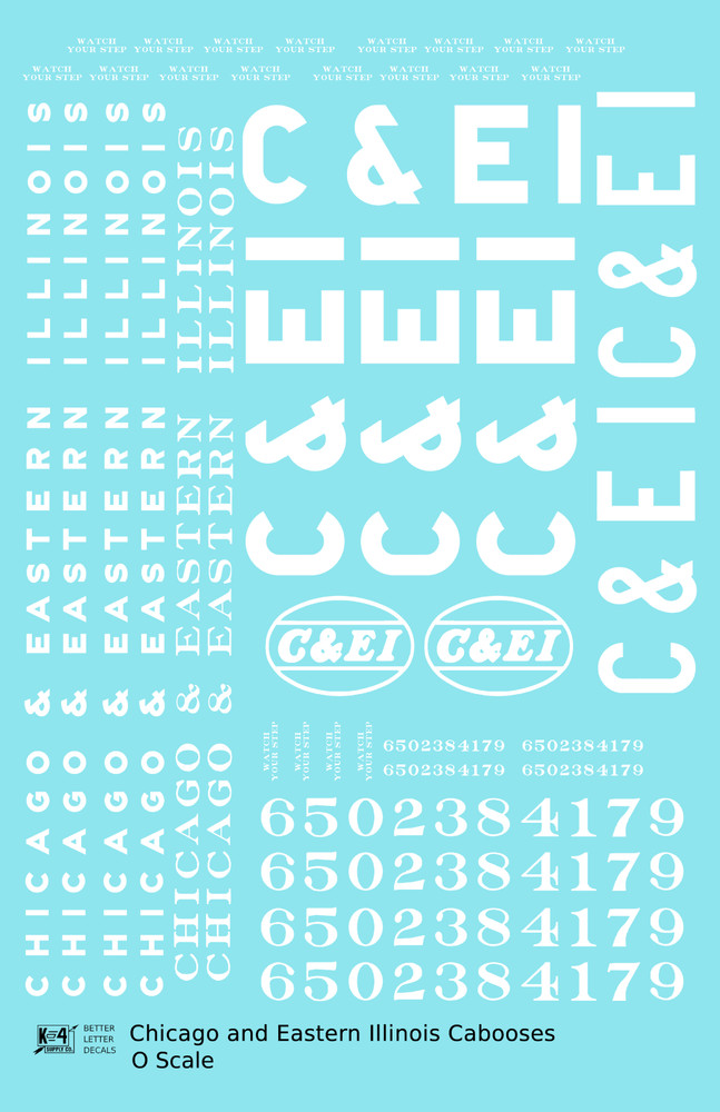 K4 O Scale Decals Chicago and Eastern Illinois C&EI Caboose White