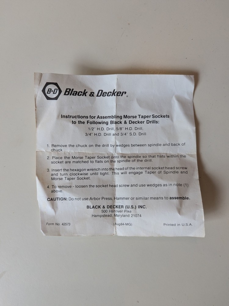 Black and Decker Drill Press Morse Taper Socket, Spindle Adapter