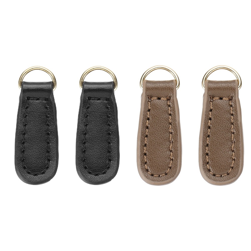 4Pcs Leather Zipper Pull, 1.61 Inch Cowhide Leather Zip Puller(Black/Brown)