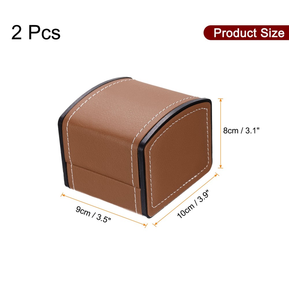 2pcs Single Watch Case, PU Leather Watch Storage Box, Brown, Arc-Shaped