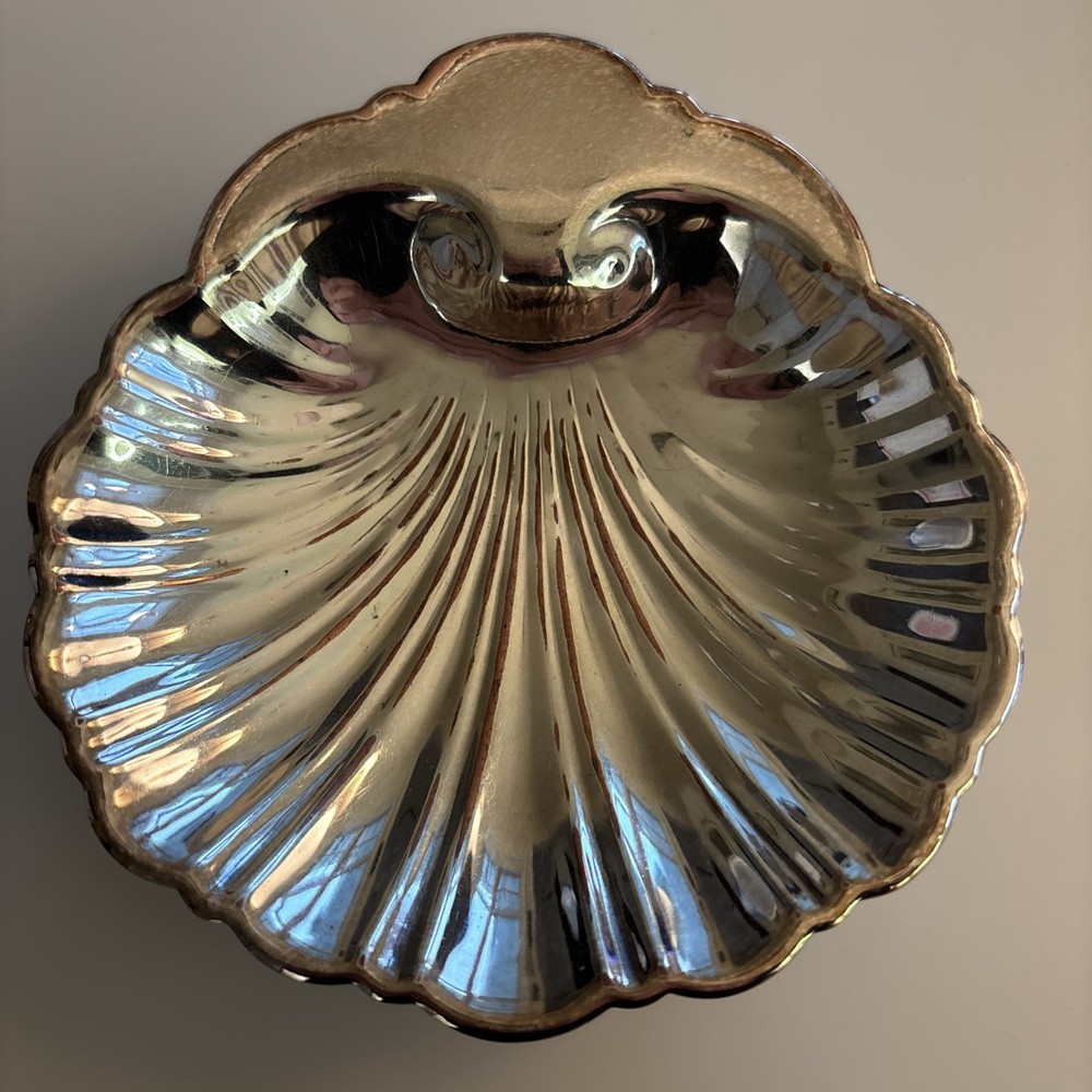 Vintage Silver Plate Shell Dish 1950s Silver Over Copper