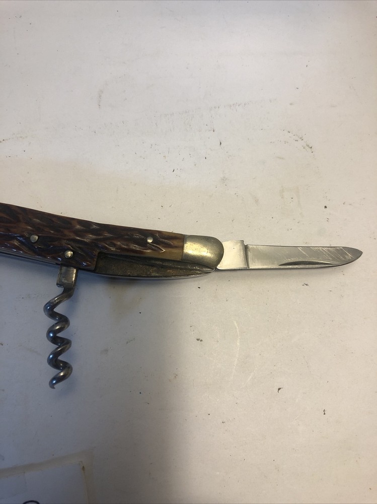 Precise SIlver Eagle 440 Pocket Knife 4 Function Wood Grain Handle