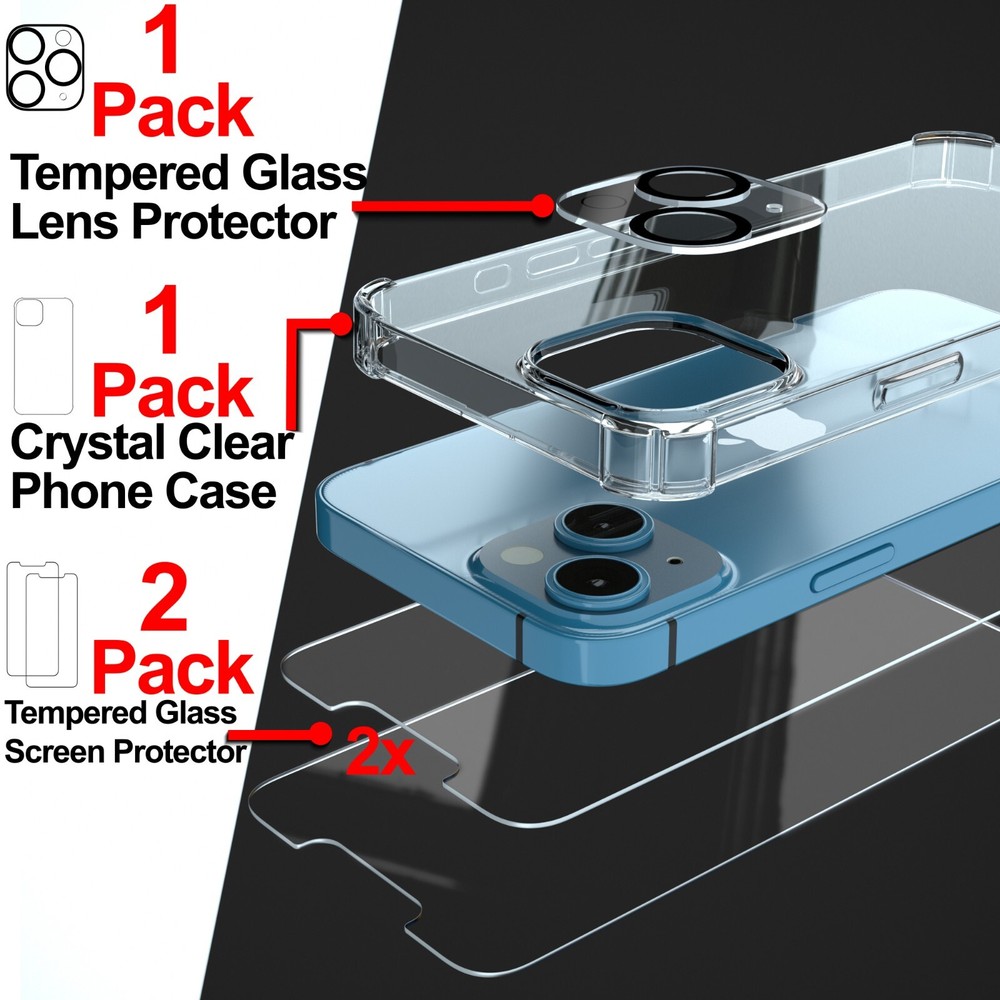 Case with Lens & Screen Protector for iPhone 14 13 12 11 Pro Max Mini Plus Case