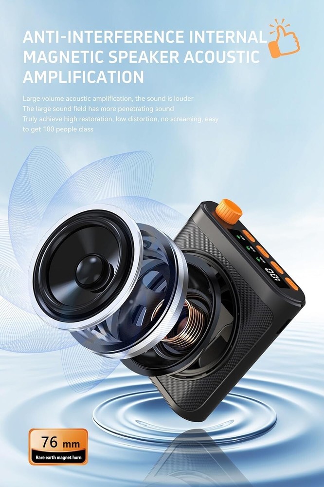 Wireless Voice Amplifier with Wireless Lavalier Microphone and Portable Speaker