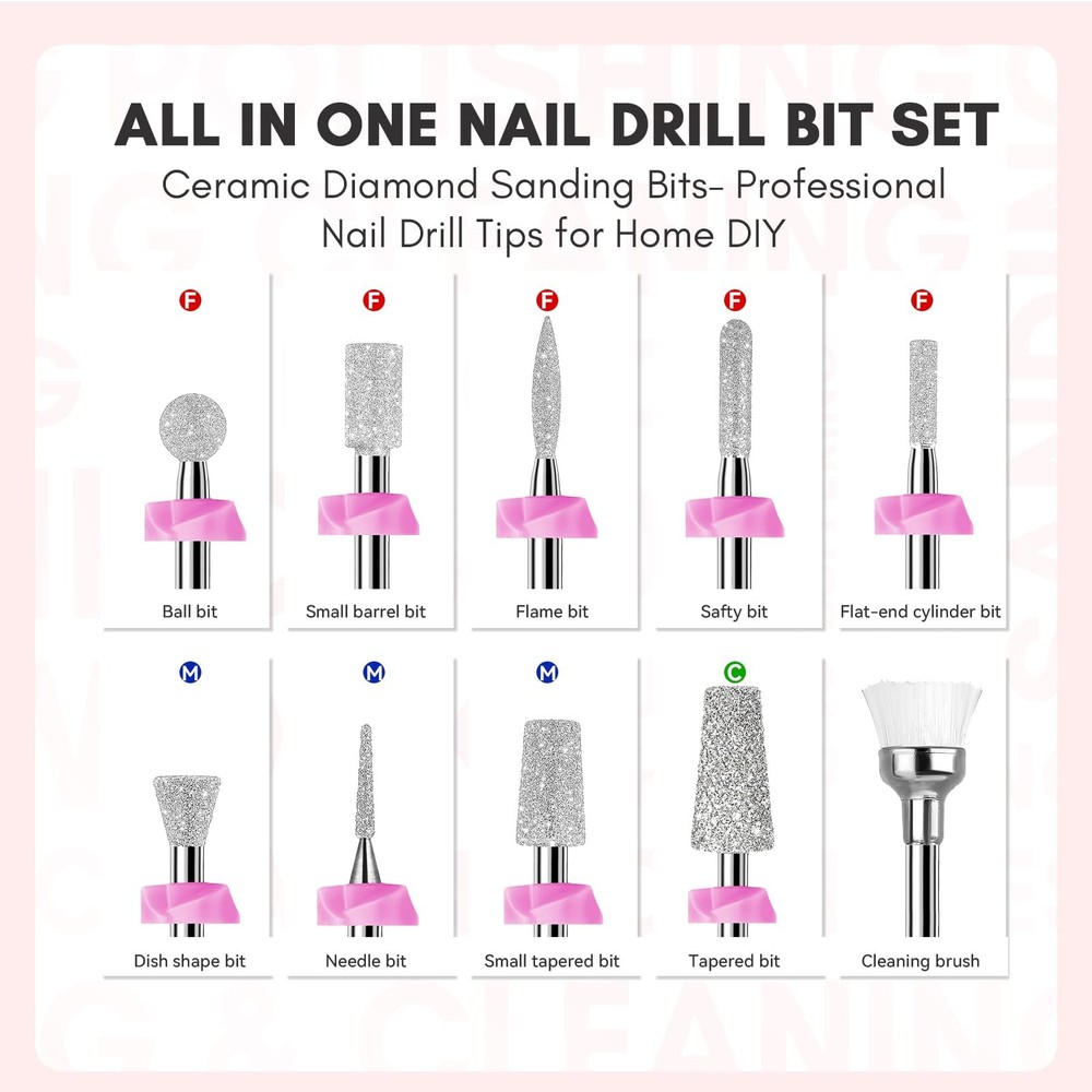 Makartt Nail Drill Bits:10Pcs Dimond Sanding Bit Sets for Drill...