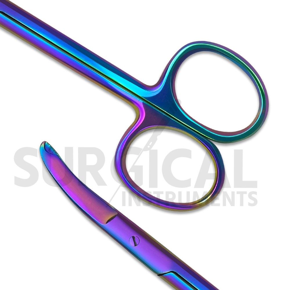3 Pcs Suture Stitch Scissors 4.5" Curved Multicolor/Rainbow Titanium German Grad