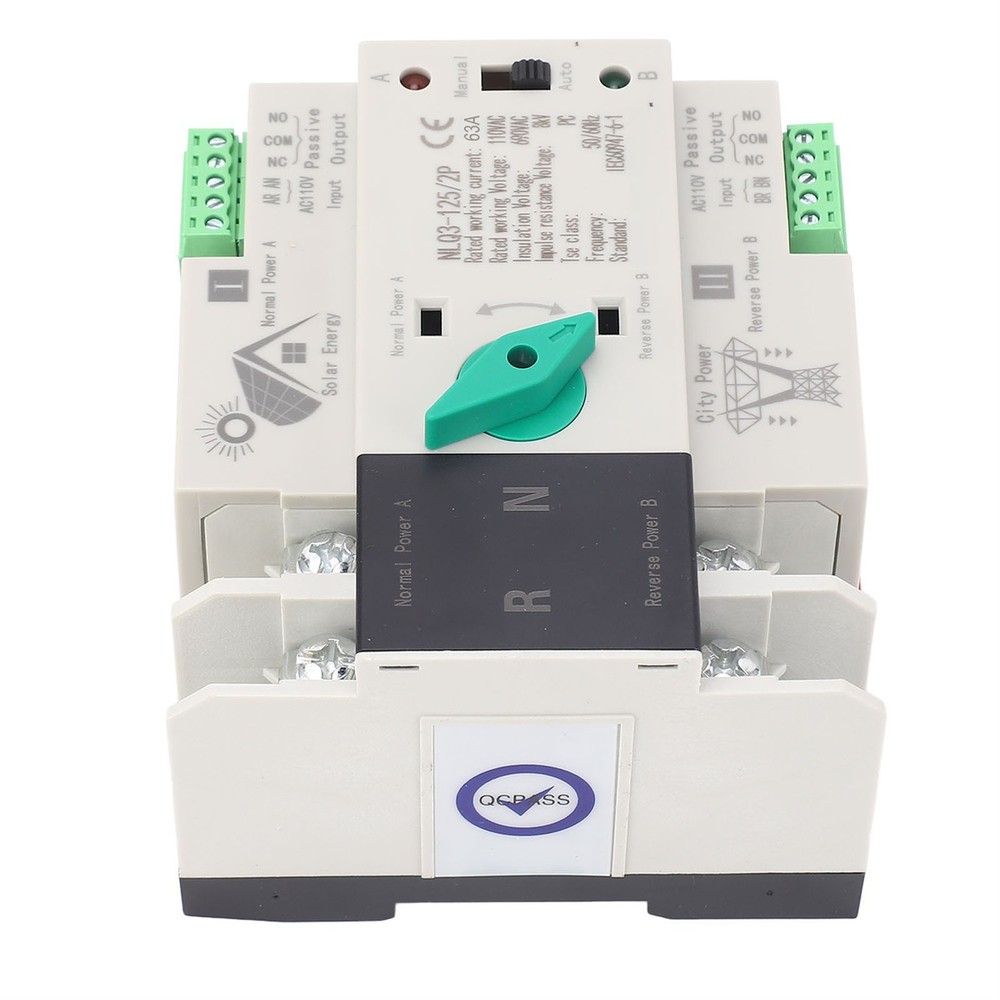 2P 110V 63A Power Automatic Transfer Switch PV Circuit Changeover Switch