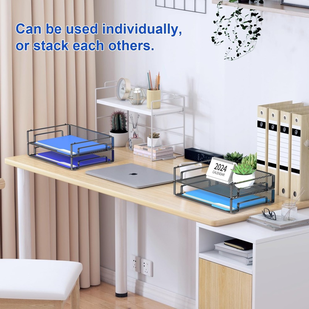 Samstar 4 Pack Stackable Letter Paper Tray, Desk File Organizer Paper Sorter for