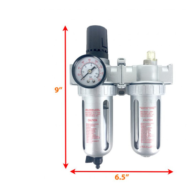 1/2″ NPT Compressed Air In Line Filter Regulator Lubricator Oiler Combo