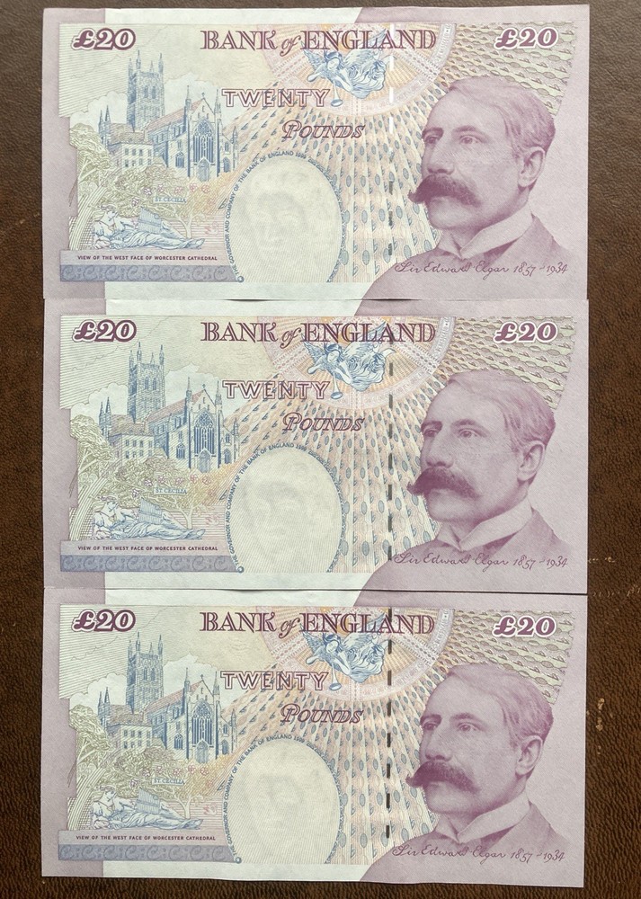BRITISH 20£ NOTES 1999-2004 MERLYN LOWTHER CONSECUTIVE SERIAL NUMBERS