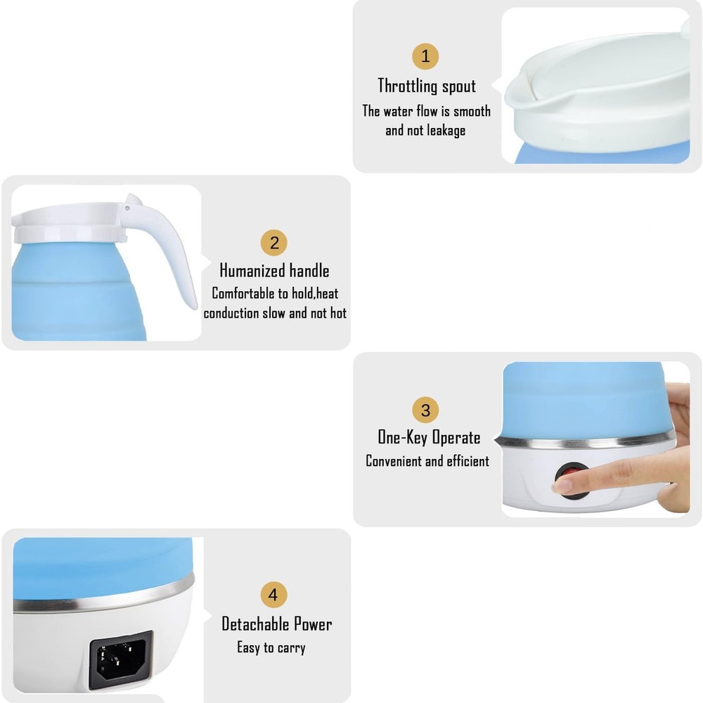 Travel Kettle Electric Small Foldable Portable Kettle,Silicone Collapsible He...