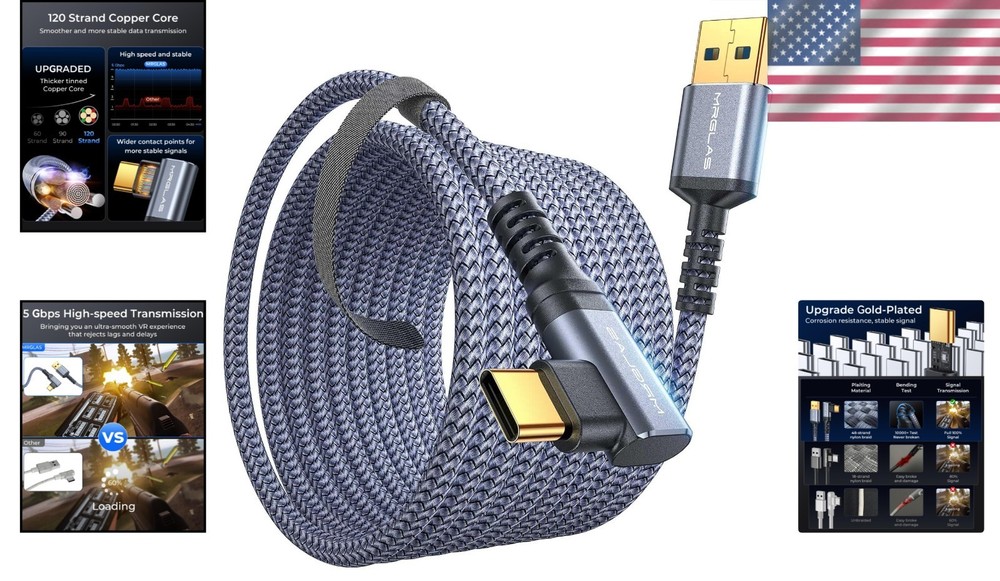 Oculus Compatible 16FT Gold-Plated USB C Link Cable - Smooth Gaming Experience