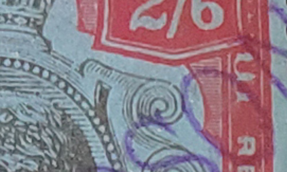 BERMUDA. GV. 1924/32. RARE ERROR! "Break in Scroll" 2/6d & other error? Used.