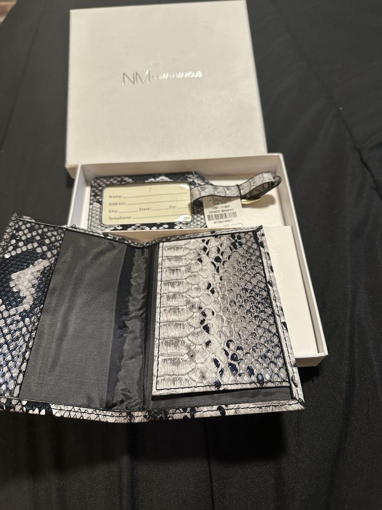 Neiman Marcus Python Design Passport/ wallet, baggage tag, Set NEW