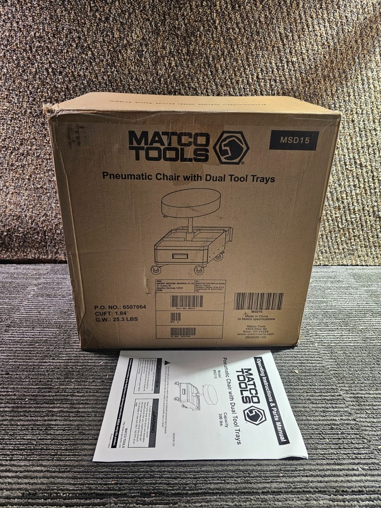 MATCO TOOLS MSD15 ADJUSTABLE PADDED CREEPER SEAT WITH TOOLBOX DRAWERS, RED