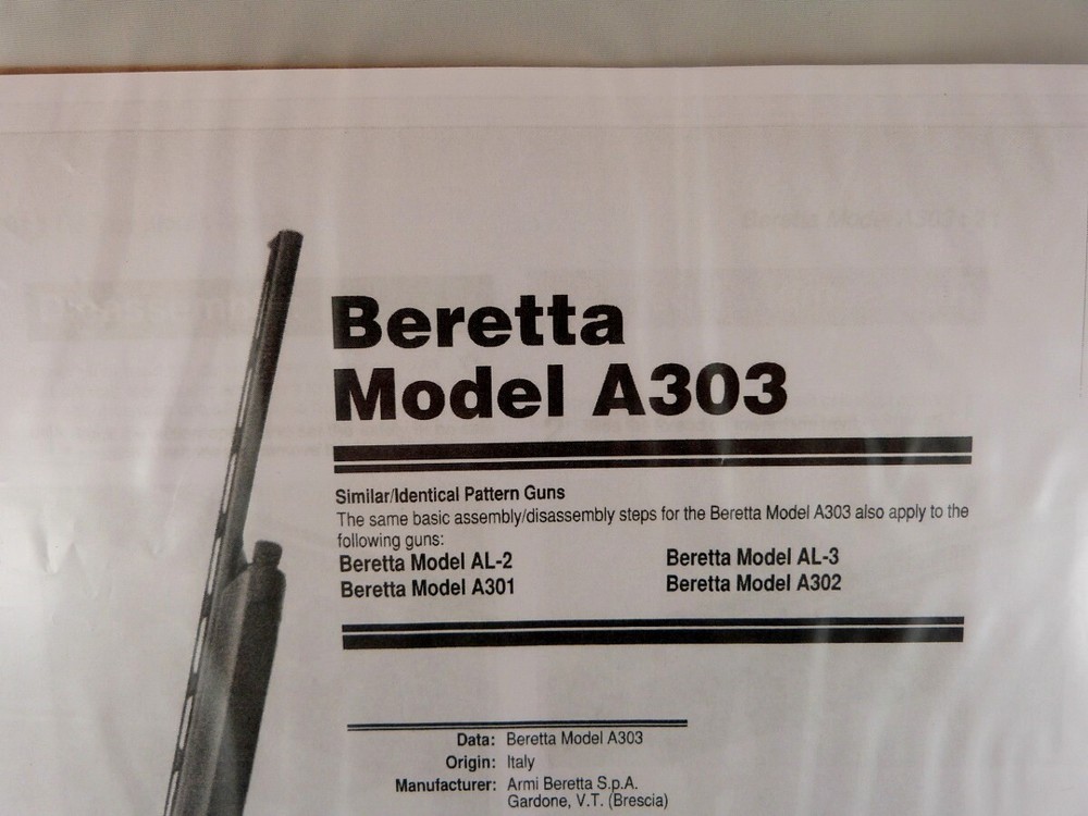 BERETTA MODEL A3 BREAK DOWN INSTRUCTION KIT