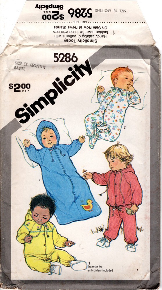 Babies' Bunting, Coverall, Pull-on Pants & Hooded Unlined Jacket Simplicity 5286