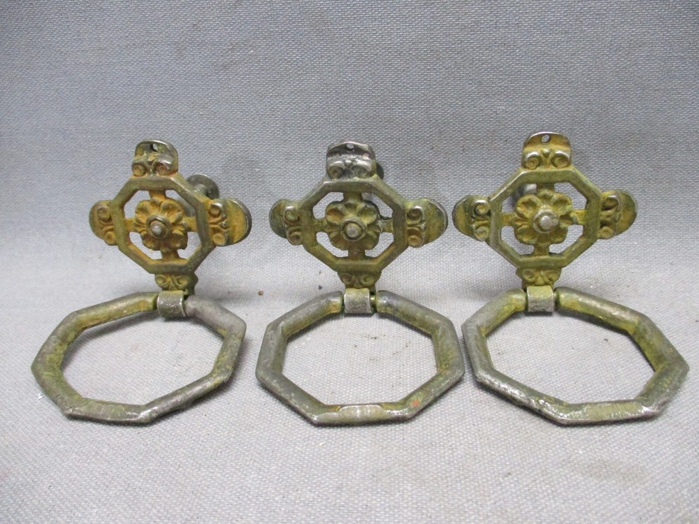 Antique Victorian Drop Ring Drawer Pulls Drop Knobs Cabinet Lot of 3