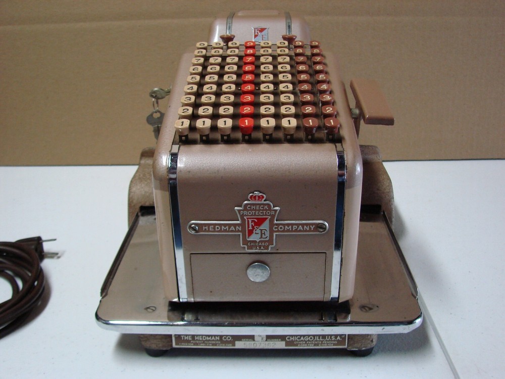 HEDMAN CO. F & E ELECTRIC CHECK WRITER PROTECTOR W/ LOCKING KEYS