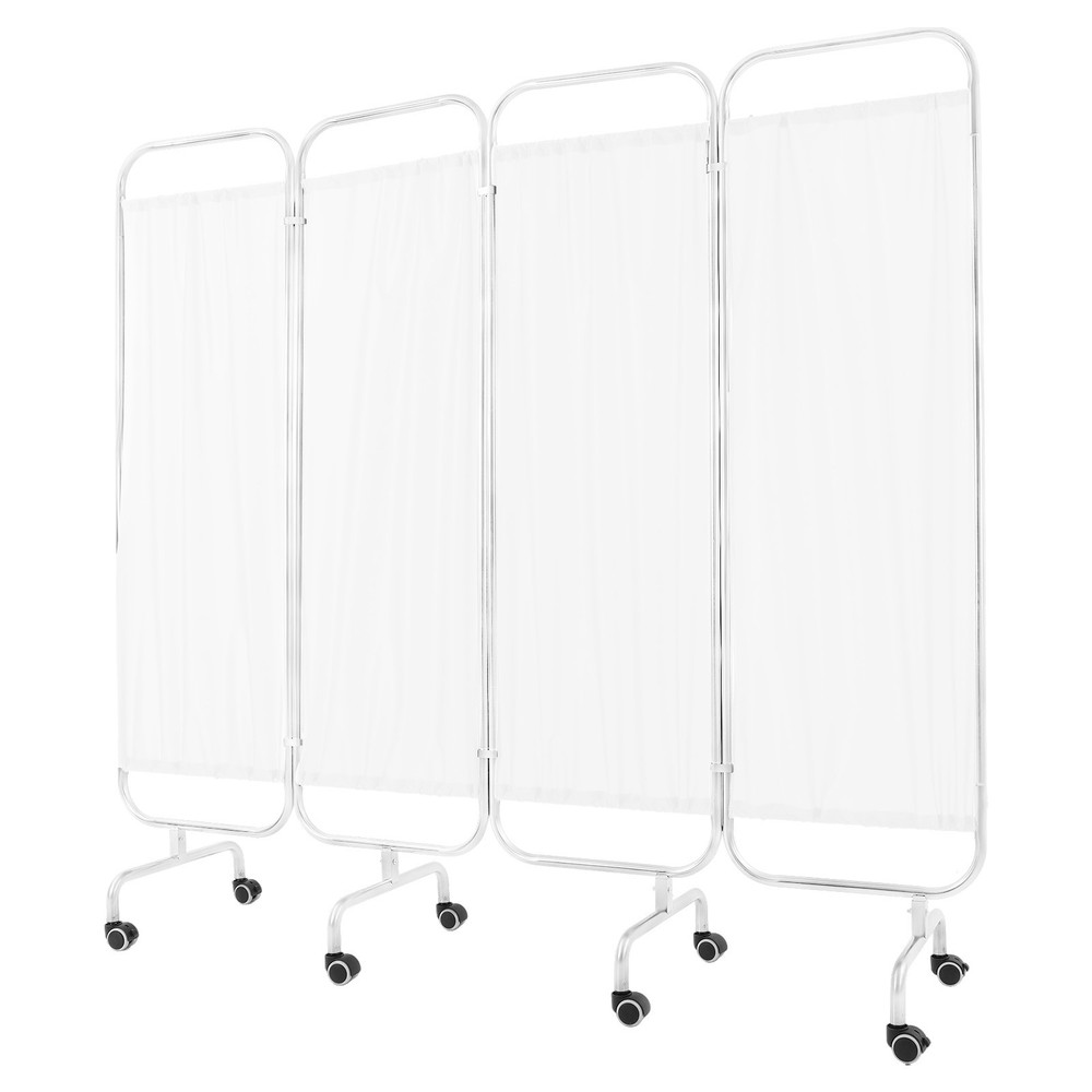 4 Panel Room Divider Rolling Folding Privacy Partition Screens Separation White
