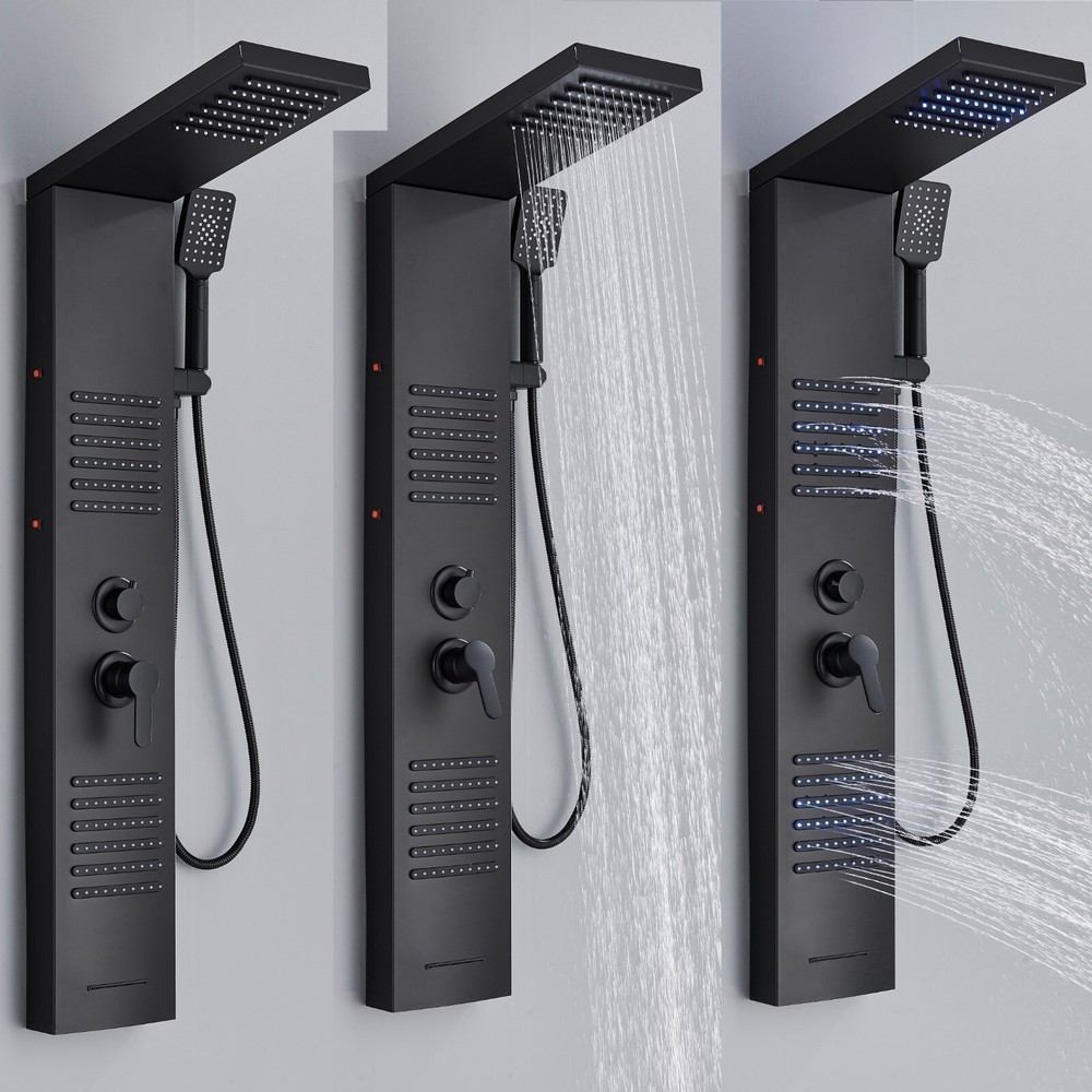 LED Shower Panel Tower System Rainfall Head Massage Shower System Body Jet