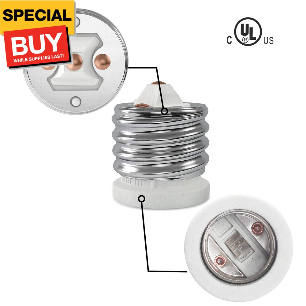 E39 to E26 Socket Converter, Ceramic Mogul E39 to Standard Medium E26 Light Bulb