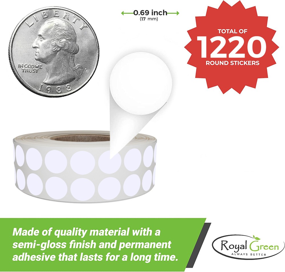 Round Colored Coding 0.66" Labels in Rolls 17mm Stickers for Inventory Labeling