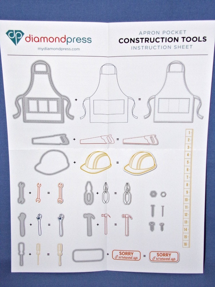 Diamond Press Apron Construction Tools Dies Stamps Set Dad Fathers Day FREE Ship