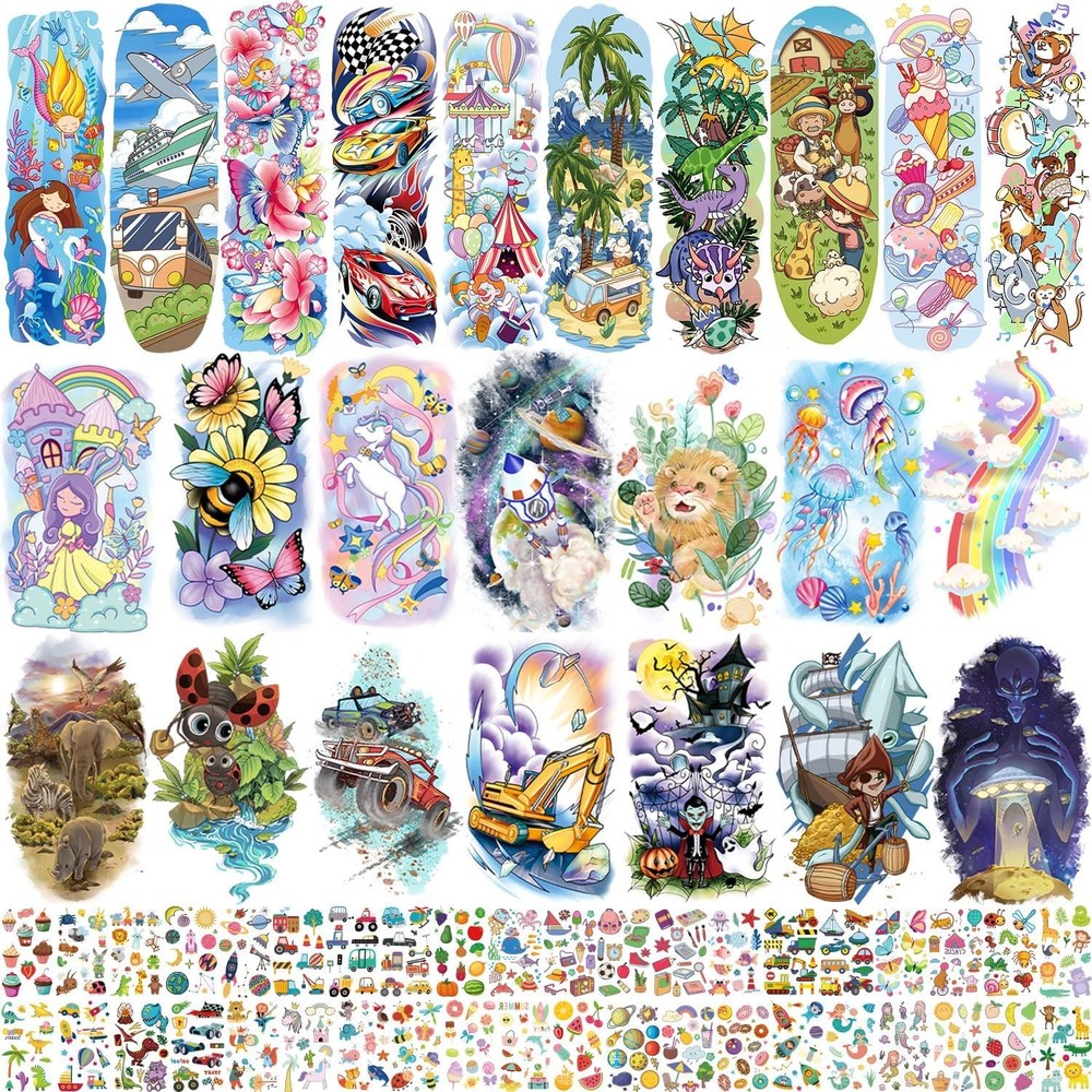 Leesgel 66 Sheets Full & Half Arm Temporary Tattoos Mixed size, Kids A