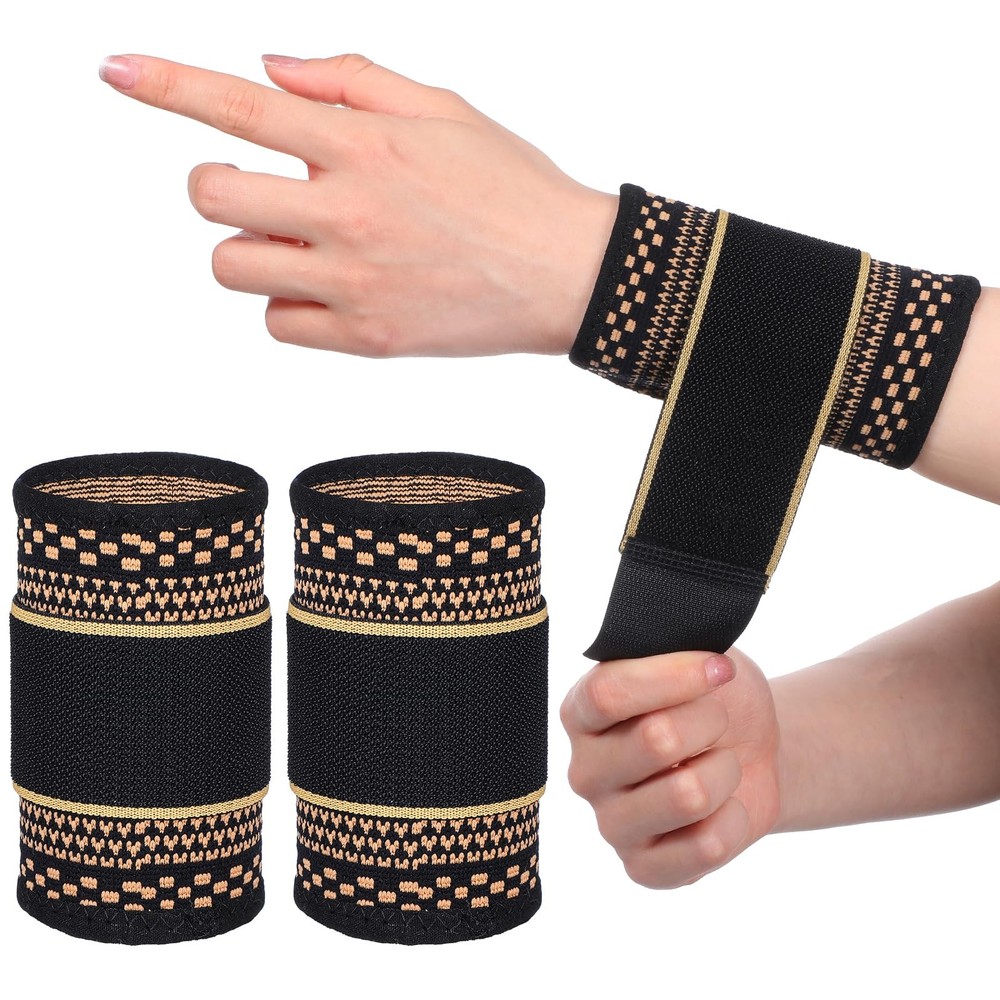 HJZHII 1 Pair Copper Wrist Compression Brace, Elastic Support Medium