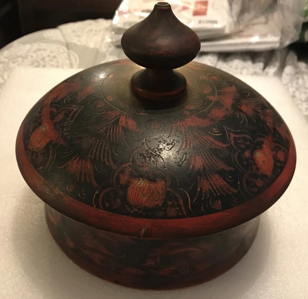 (2) Spice Boxes ~ Middle Eastern ~ Rosewood Painted Lacquered Spice Box