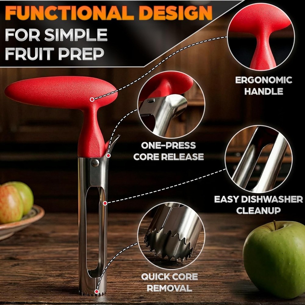 Apple Corer Tool – Stainless Steel Apple Core Remover with Durable Plastic Han