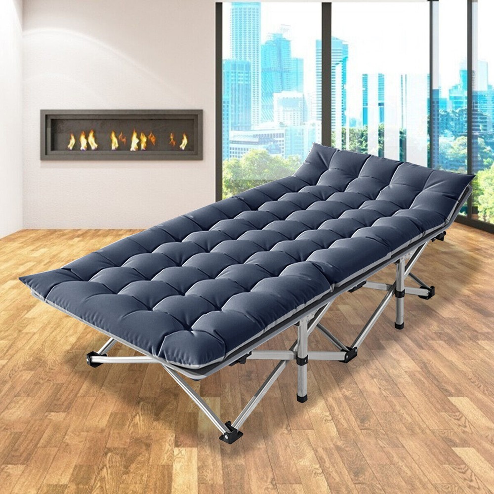 NAIZEA Folding Camping Bed Military Cot Adjustable Position Bed Gray Mattress