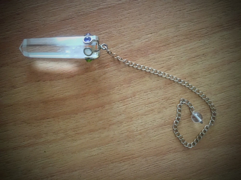 Handmade Crystal Quartz, Silver, and 7-Stone Chakra Pendulum