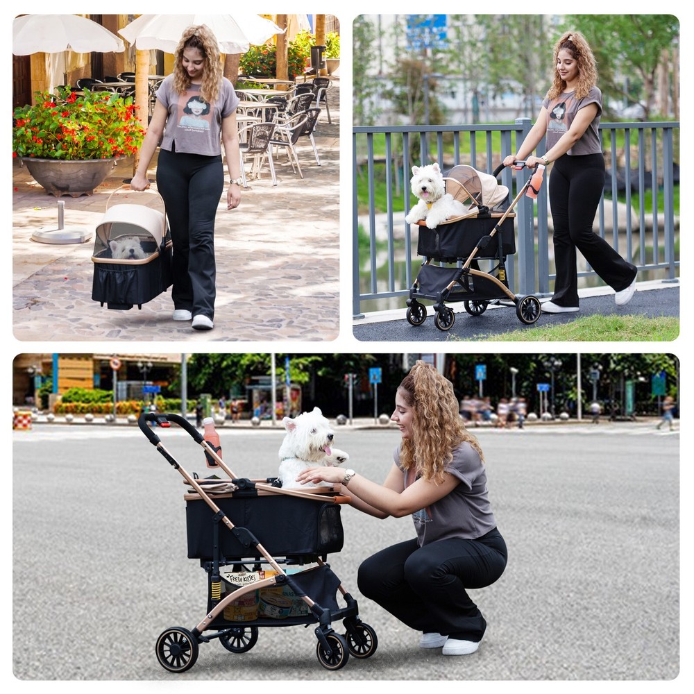 COZIWOW Pet Stroller Folding Stroller with Cup Holder, Storage Basket,4 wheels