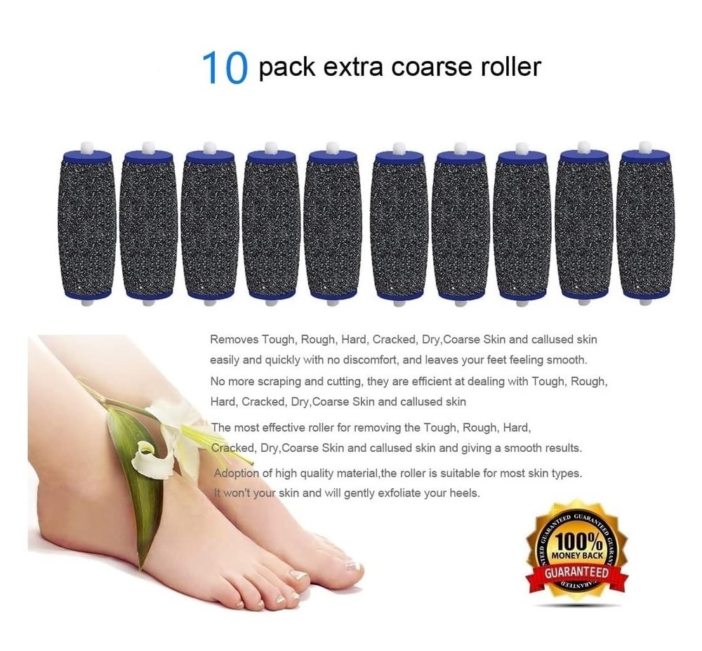 10 Pack Extra Coarse Replacement Rollers for Amope Pedi Refills 10pcs, Black