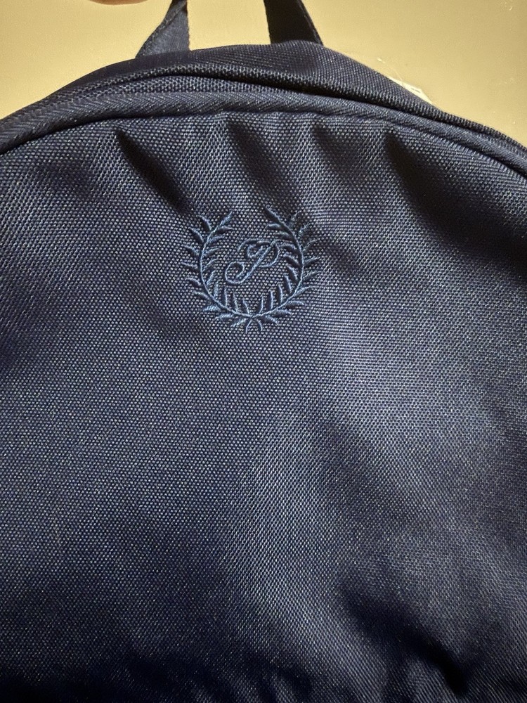 PINK Navy Blue Backpack Adjustable Strap Mesh Pockets Embroidered Crest