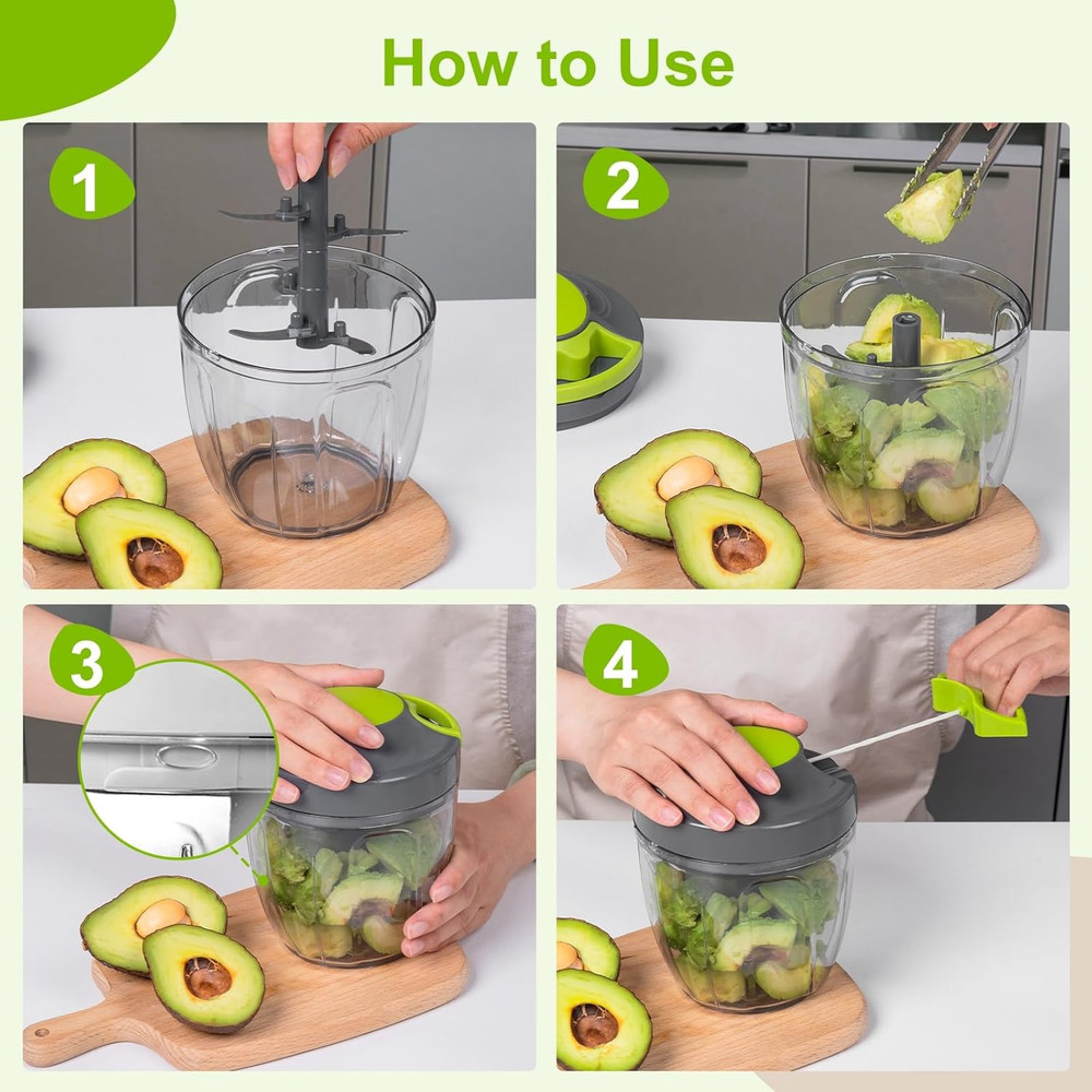 Manual Food Processor Vegetable Chopper, Portable Hand Pull String Garlic Mincer