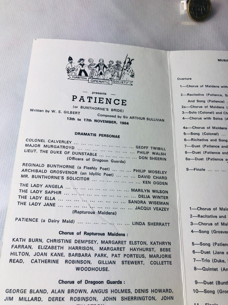 Theatre Programme Patience 1984 Vintage ra