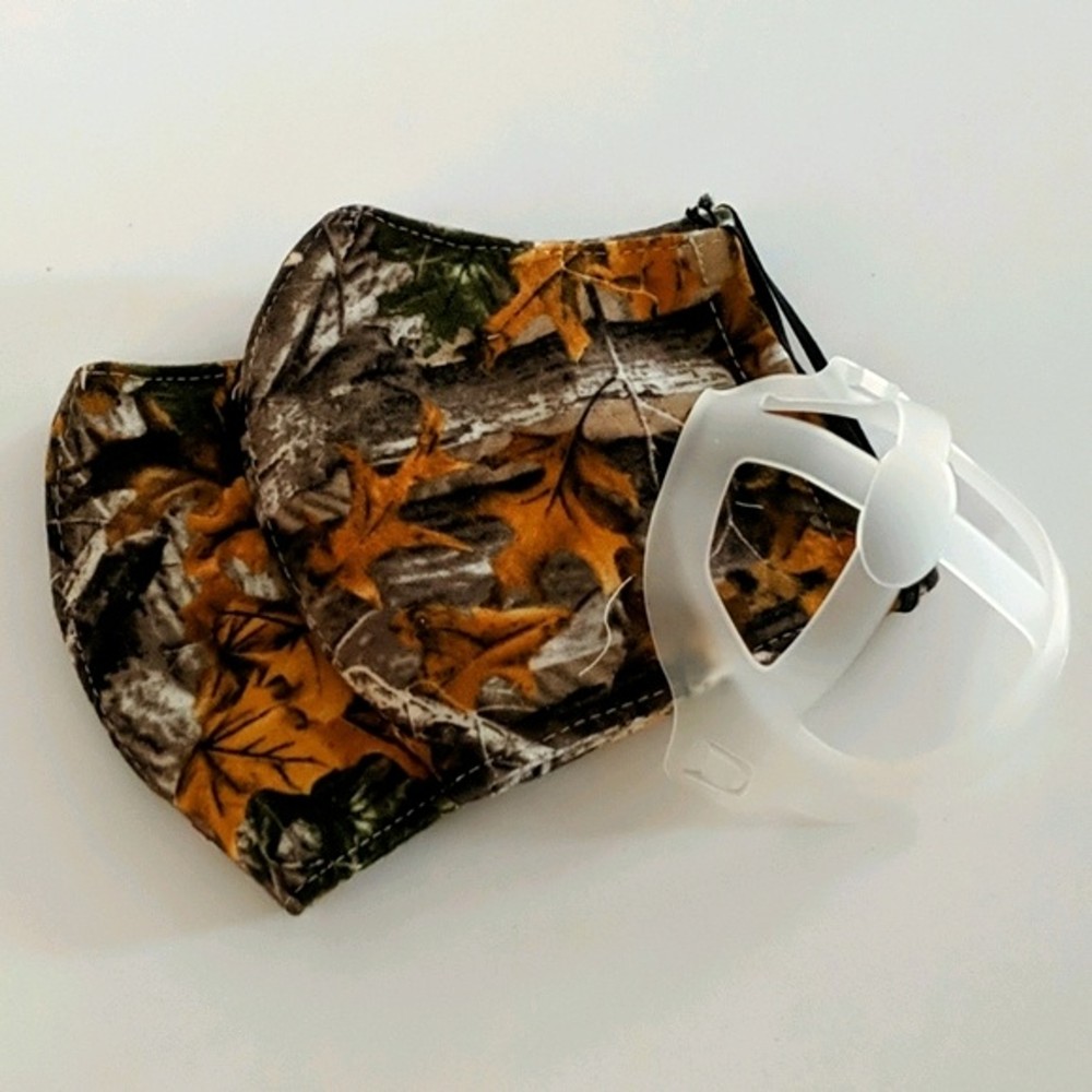 Reusable Face Masks (2) & Silicone Bracket - Outdoors Camo Hunting