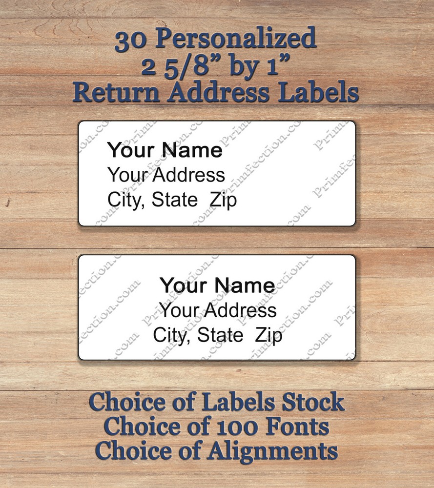 Sheet of 30 Personalized Plain Peel & Stick Printed Return Address Labels