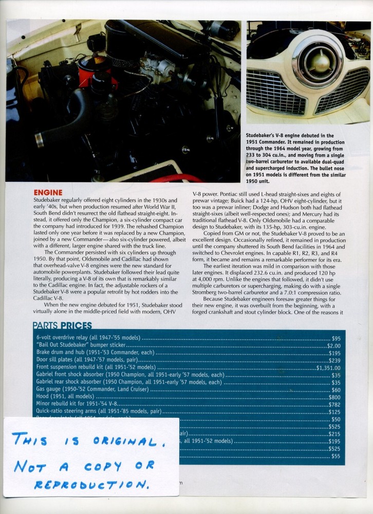 1951 Studebaker Commander Magazine Article (FREE SHIPPING)